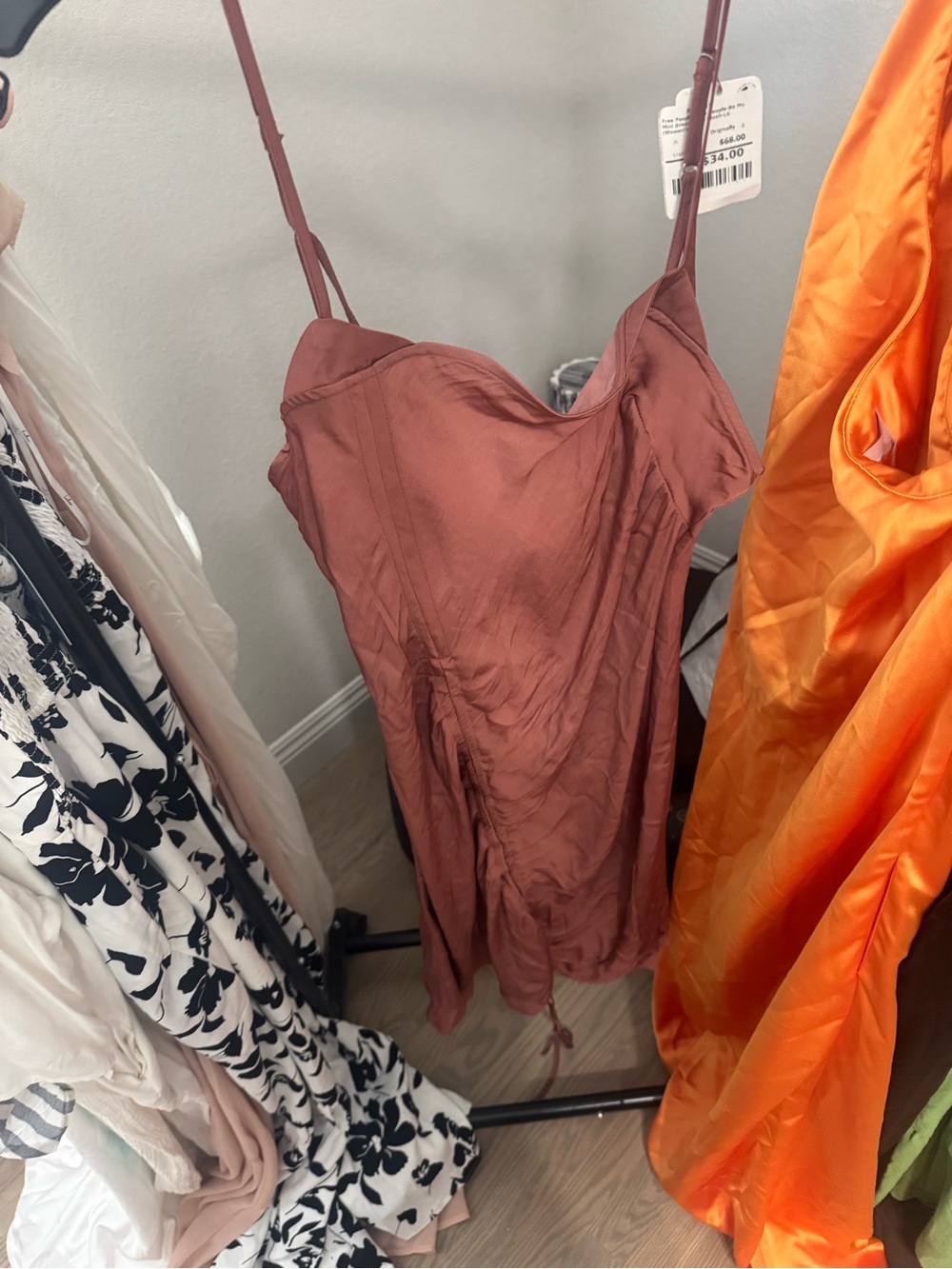 Free People rosewood satin slip dress with adjustable straps